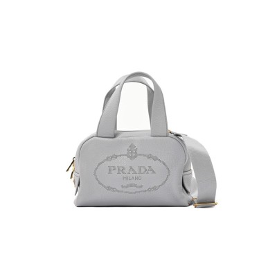PRADA 2WAY BAG IN CALFSKIN, LIGHT GREY LEATHER 1BH078 (25*16*10cm)  PRADA 2WAY BAG IN CALFSKIN, LIGHT GREY LEATHER 1BH078 (25*16*10cm)